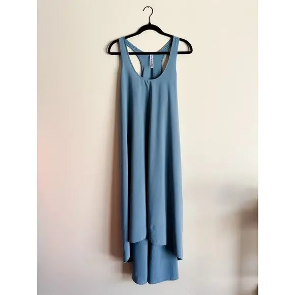 Athleta Blue Presidio Traveler Lightweight Racerback Maxi Hi Low Dress Medium - Picture 8 of 8